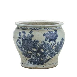 Blue and White Small Planter Flower with Pheasant | Bed Bath & Beyond