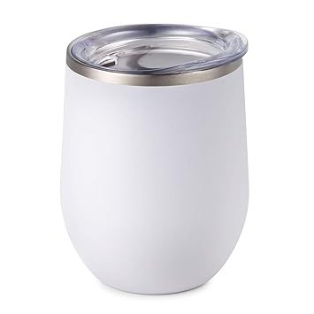 Maars Bev Stainless Steel Stemless Wine Glass Tumbler with Lid, Vacuum Insulated 12 oz - White Se... | Amazon (US)