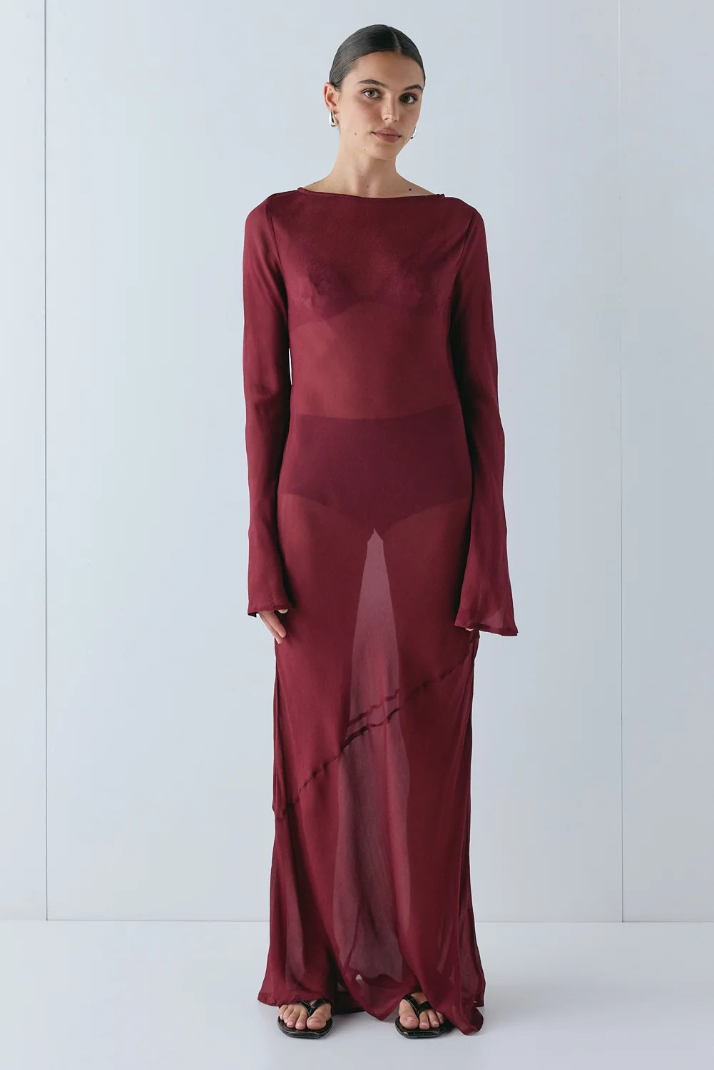 Luka Sheer Maxi Dress Wine | VRG Grl