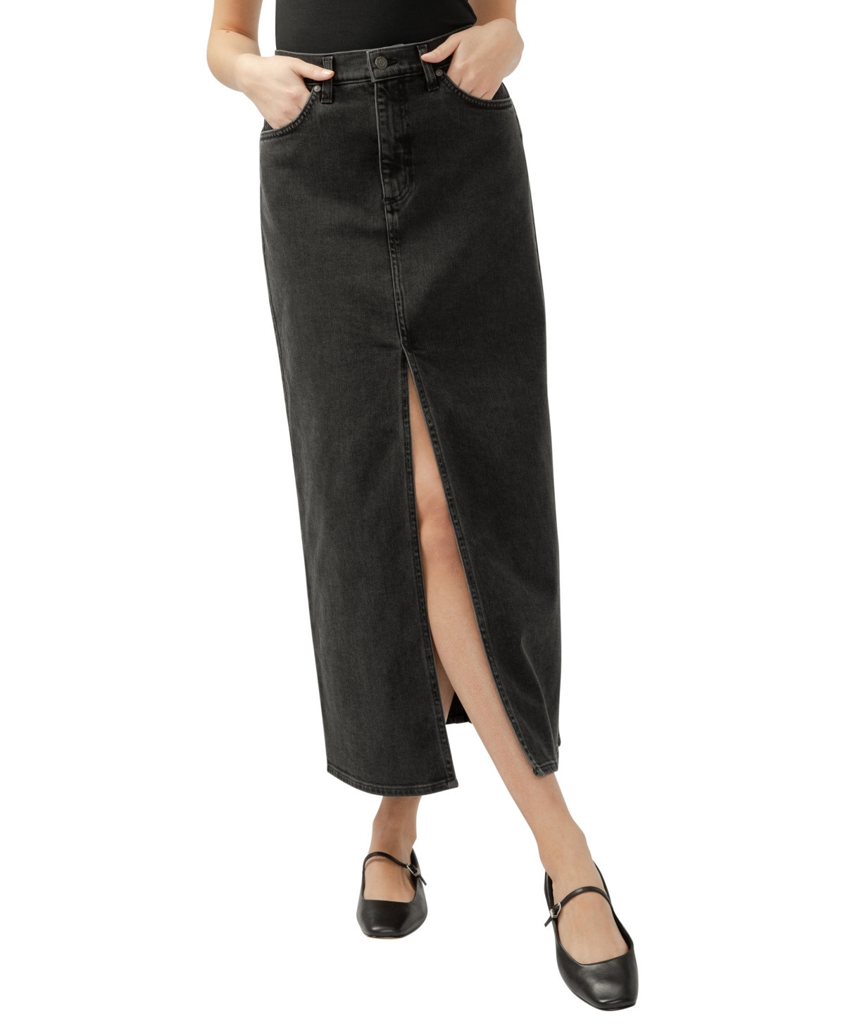 Silver Jeans Co. Women's Front-Slit Maxi Jean Skirt - Black | Macy's
