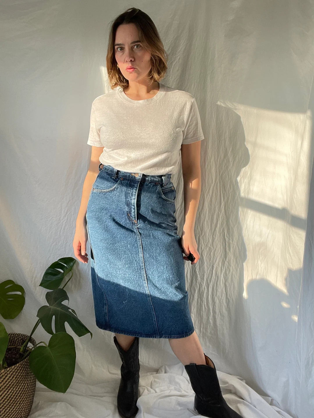 80s/90s United Colors of Benetton Denim Midi Skirt - Etsy | Etsy (US)