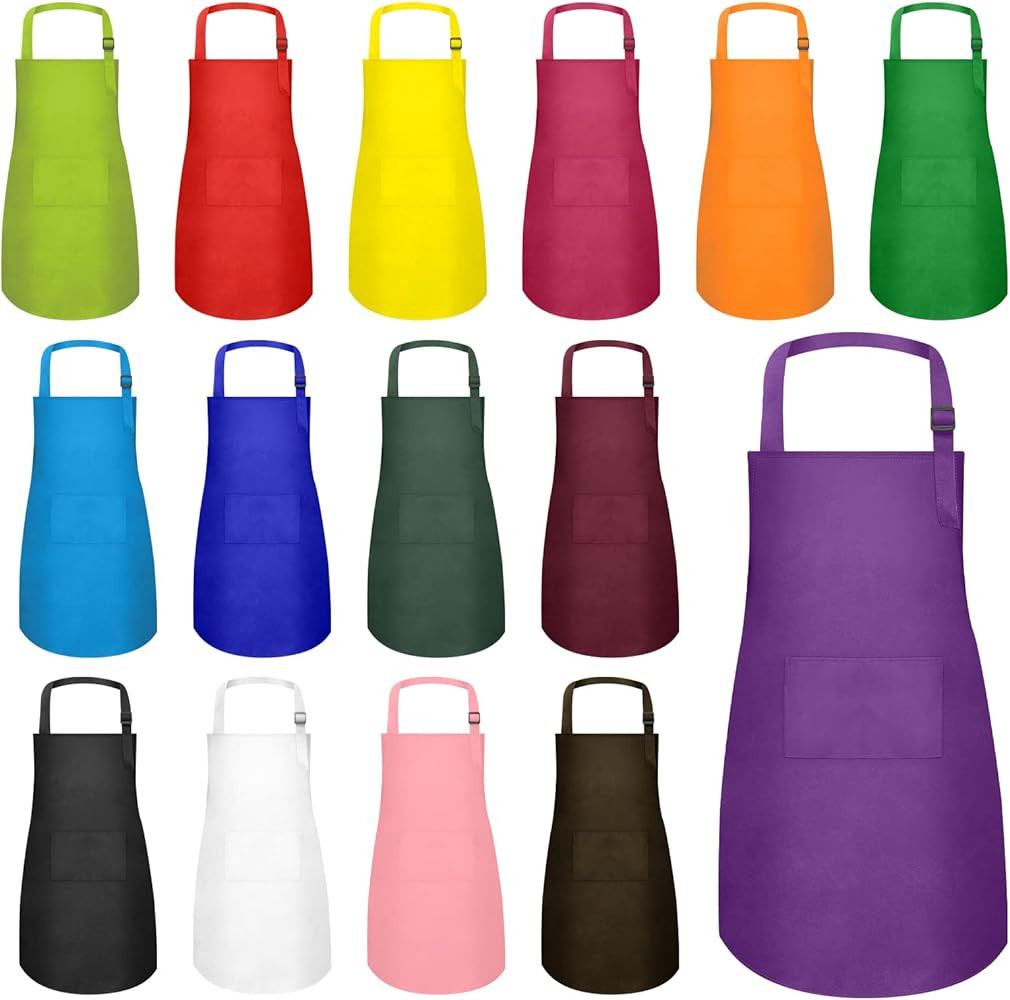 15 PCS Kids Aprons with Pockets Adjustable Chef Painting Aprons Bulk for Girls Boys Aged 6-13 Coo... | Amazon (US)