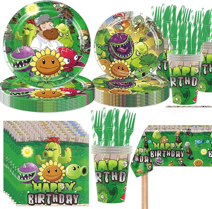 141pcs Zombies Birthday Tableware Decorations Party Plates Cups Soccer Theme Napkins Beach Ball T... | Amazon (US)