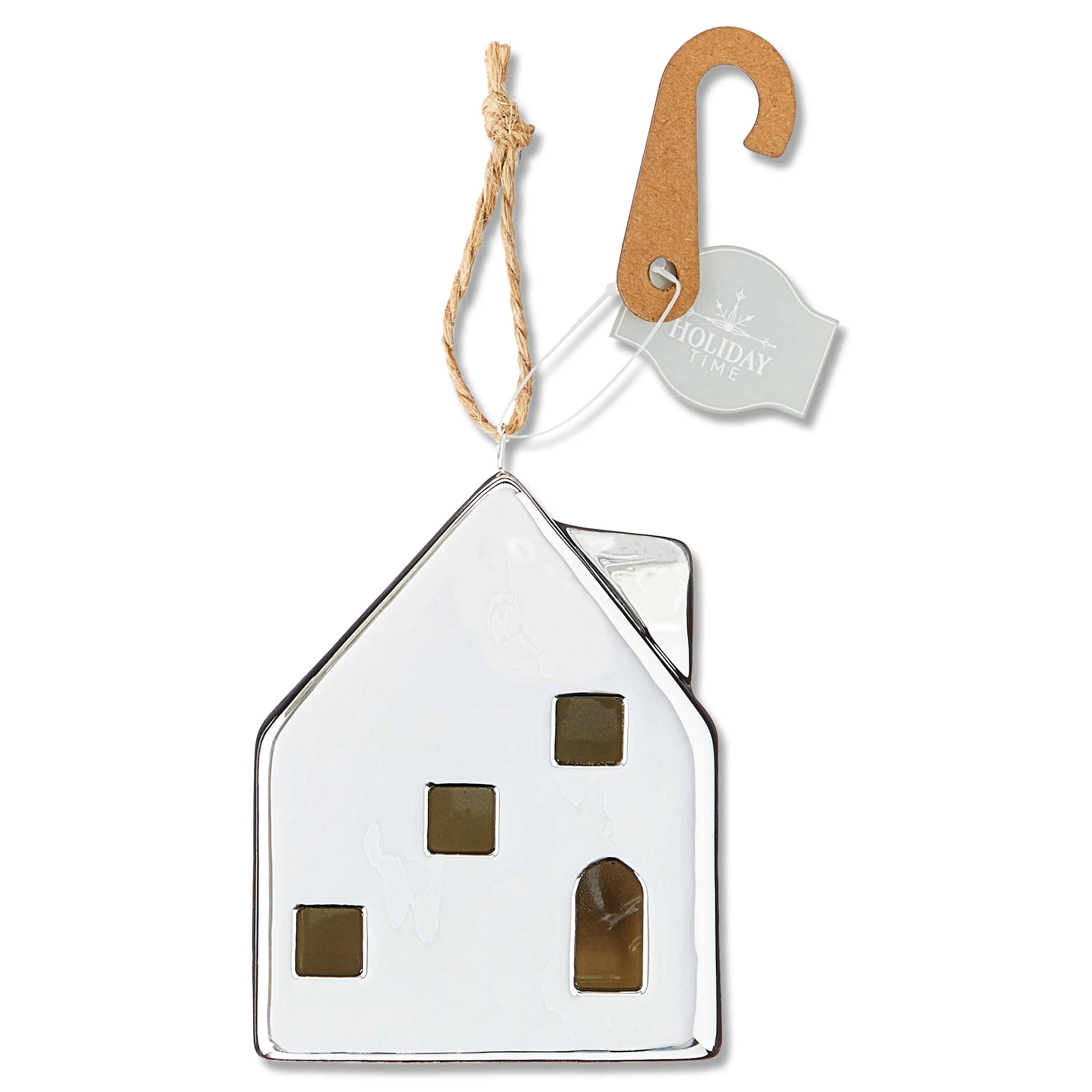 Silver Ceramic House Christmas Ornament, Silver Theme, 3.5", by Holiday Time | Walmart (US)