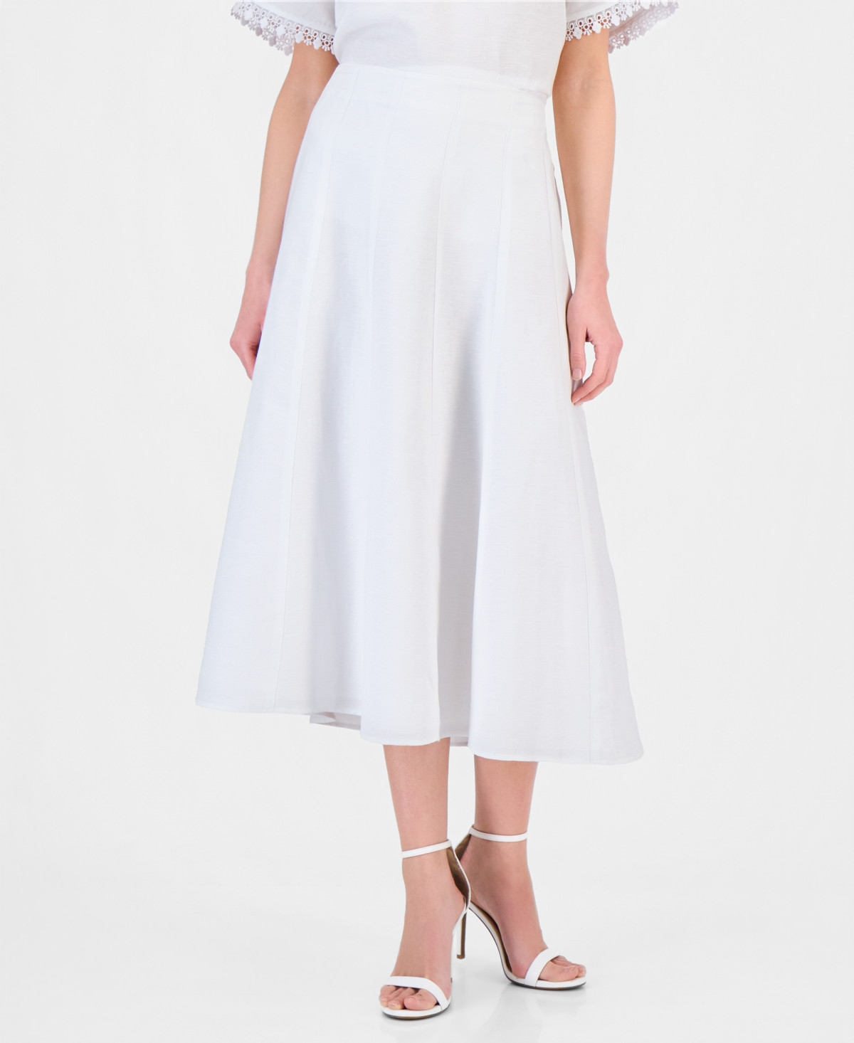 Anne Klein Women's Linen-Blend Pull-On A-Line Midi Skirt - Crisp White | Macy's