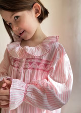 Nightingale Night Dress Strawberries & Cream Stripe with Lovebug Hand Smocking | Smock London
