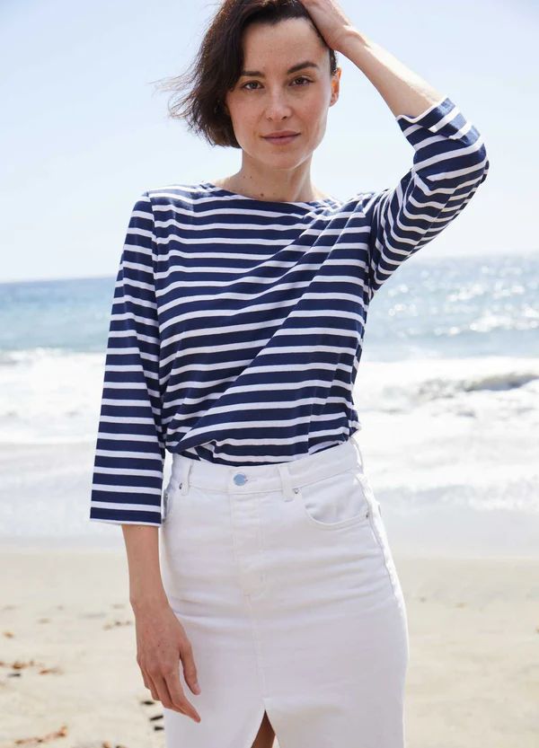 GALATHEE - Breton Striped Top with ¾ Sleeve | Soft Cotton | Women Fit (NAVY / WHITE) | Saint James USA