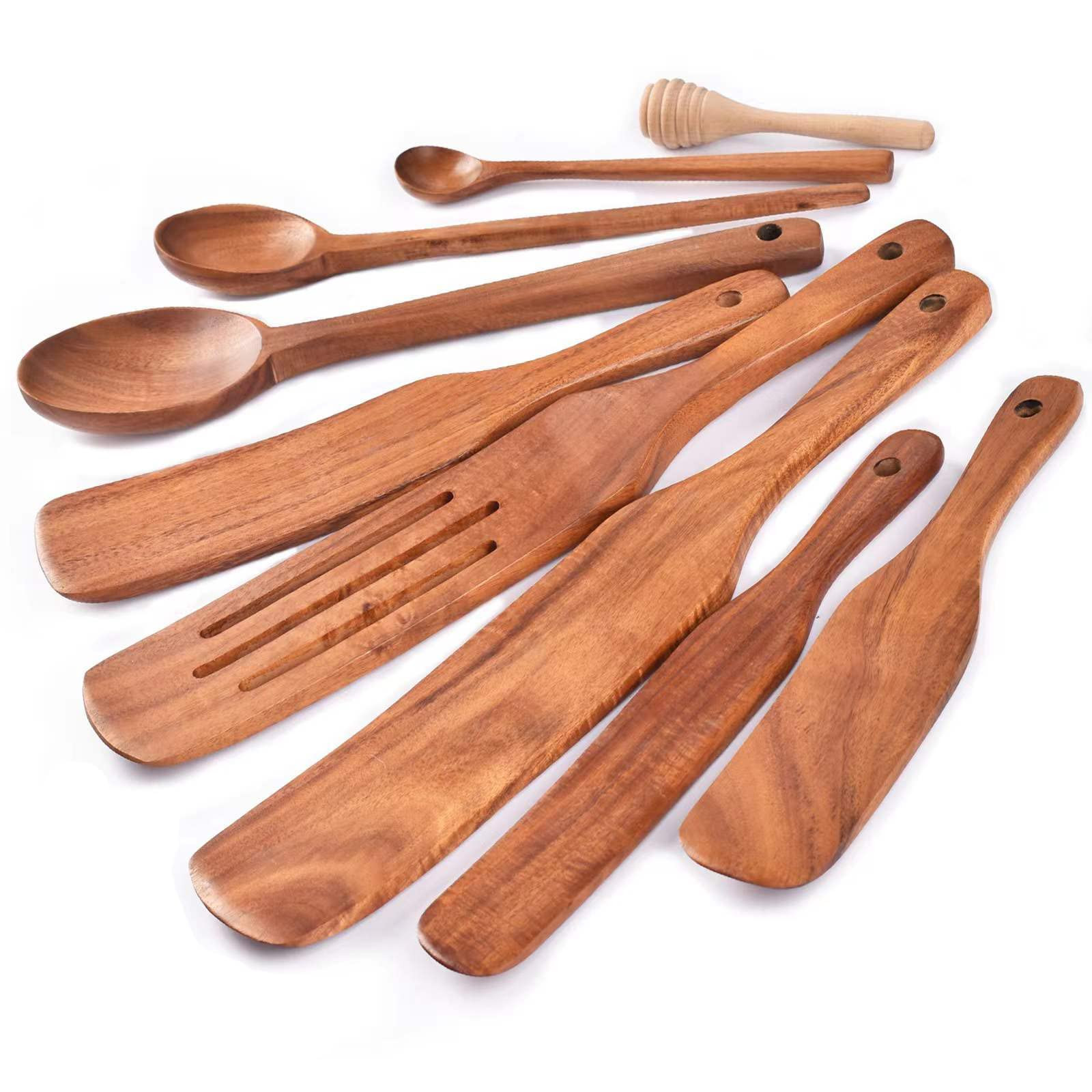 Spurtle Set,Wooden Spurtle Set of 9,Wooden Spoons for Cooking, Natural Teak Wooden Utensils for C... | Amazon (US)