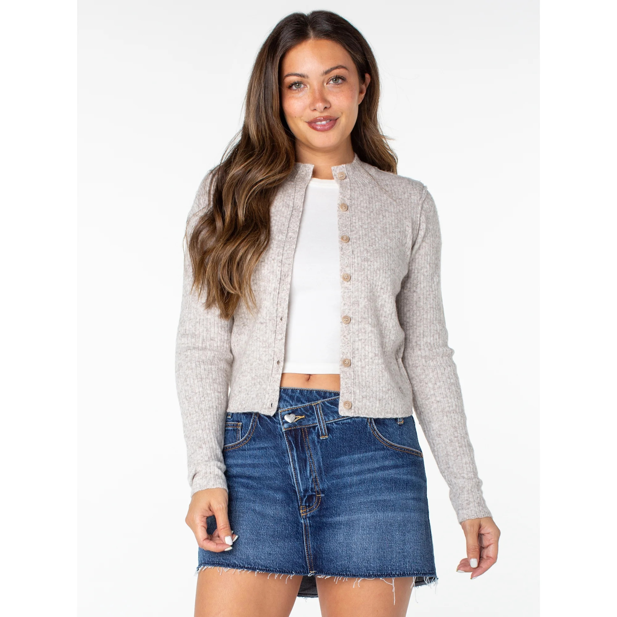Celebrity Pink Women's and Women's Plus Mockneck Button Front Cardigan, Sizes XS-4X | Walmart (US)