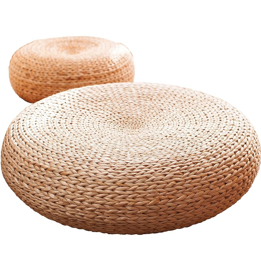 Straw Flat Seat Cushion, Handmade Floor Pouf Mat, Ottoman Footstool for Meditation, Zen, Yoga Pra... | Amazon (US)