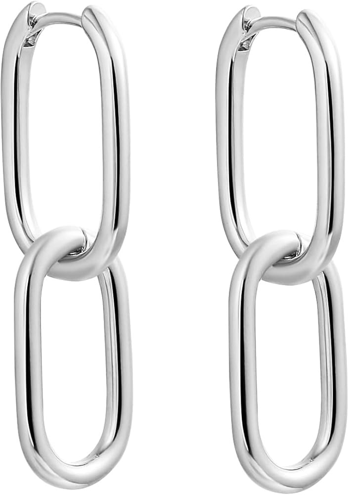 Kyerlyn Dainty Paperclip Huggie Hoop Earrings 14K Gold Plated Chunky Chain Link Earrings Simple C... | Amazon (US)