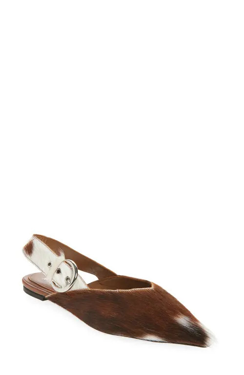 Jeffrey Campbell Scone Genuine Calf Hair Slingback Flat in Tan White Longhair at Nordstrom, Size 7.5 | Nordstrom