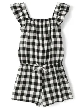Girls Short Sleeve Gingham Romper | The Children's Place  - BLACK | The Children's Place
