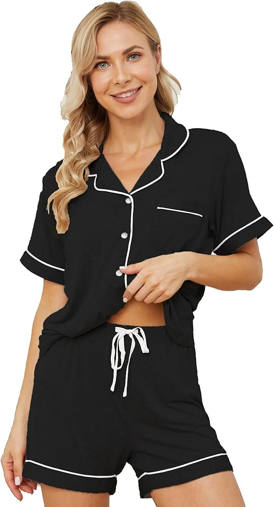 Womens Pajama Sets Short Sleeve Sleepwear Soft Button Down Nightwear Lounge Pj Set XS-XXL | Amazon (US)