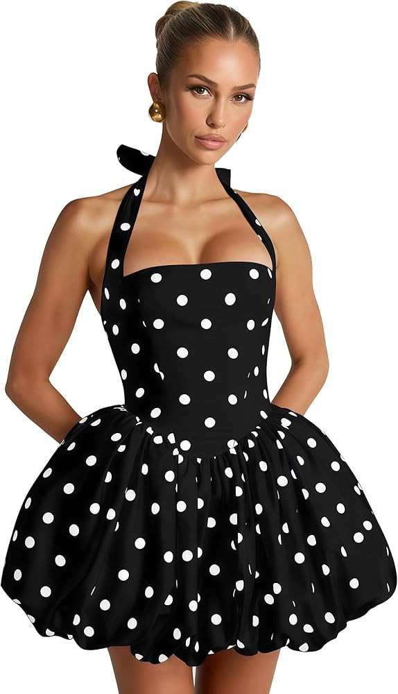 Halter Homecoming Dresses Short for Teens Satin Corset HOCO Dress Mini Bubble Formal Cocktail Par... | Amazon (US)