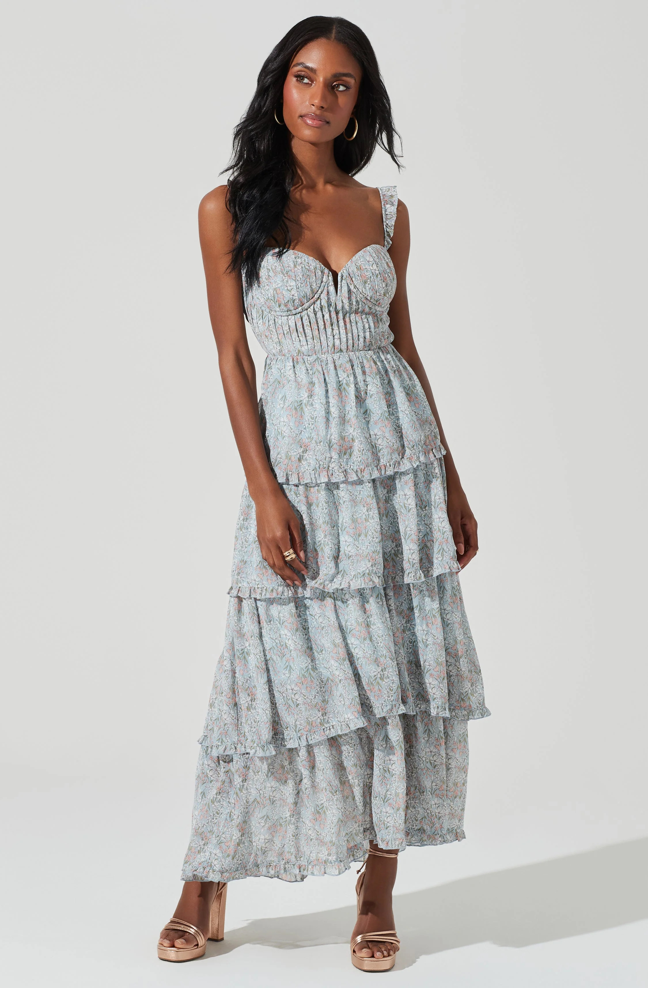 Flutter Strap Floral Tiered Maxi Dress | ASTR The Label (US)