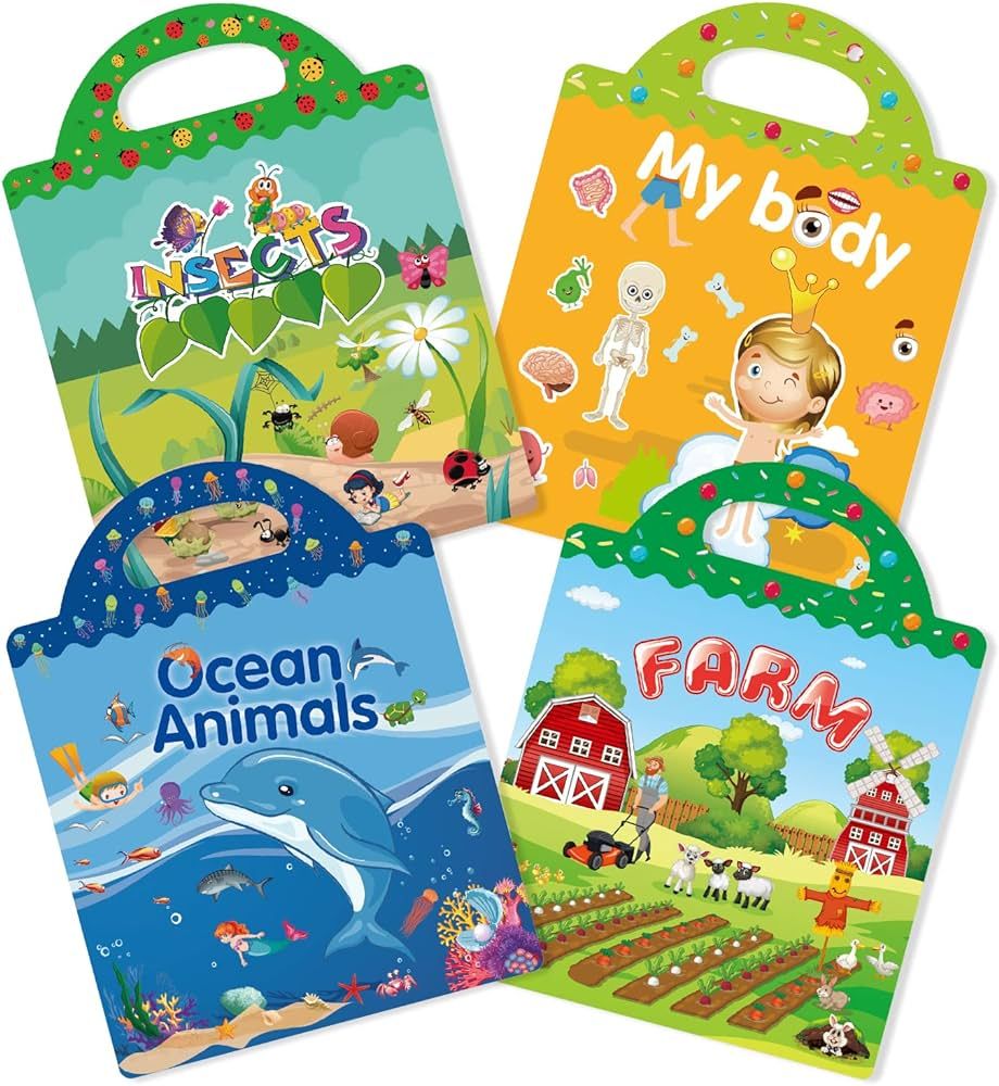 Reusable Sticker Book for Kids,4 Sets Travel Sticker Pads,Puffy Stickers for Toddlers,Creative St... | Amazon (US)