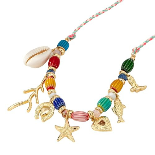 sunglnl Starfish Necklace For Women, Gold Fish Sea Shell Large Colorful Bead Pendant Rope Necklaces Stackable Statement Beach Jewelry Gift (small-gold-starfish) | Amazon (US)