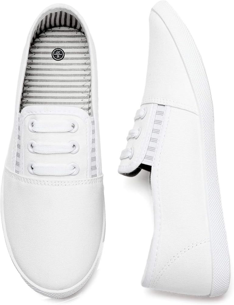 kufeiti Women’s Canvas Slip On Shoes Sneakers for Women Fashion Comfortable White Black Elastic Snea | Amazon (US)