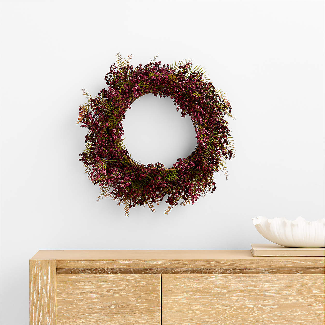 Faux Burgundy Chili Berry Wreath 26" | Crate & Barrel | Crate & Barrel