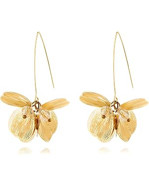 Gold Flower Statement Earrings for Women Unique Boho Flower Layered Floral Leaf Drop Dangle Earri... | Amazon (US)
