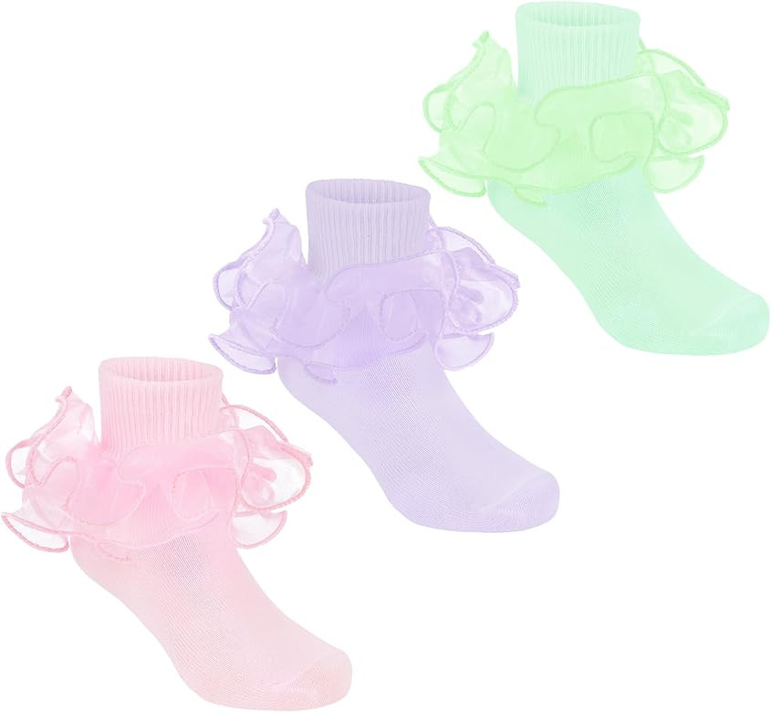 Durio Girls Ruffle Socks Toddler Baby Girl Socks With Big Double Lace Colorful Frilly Dress Socks... | Amazon (US)