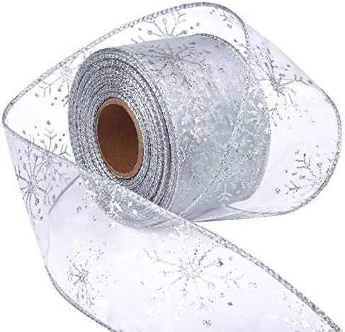 Livder 2.5 Inch Wide Christmas Wired Ribbon Snowflake Organza Sheer Glitter Ribbon for Xmas Tree,... | Amazon (US)