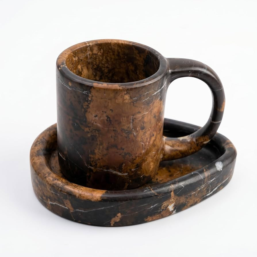 Hand-Carved Natural Marble Coffee Mug with Irregular Saucer, 12 oz | Amazon (US)