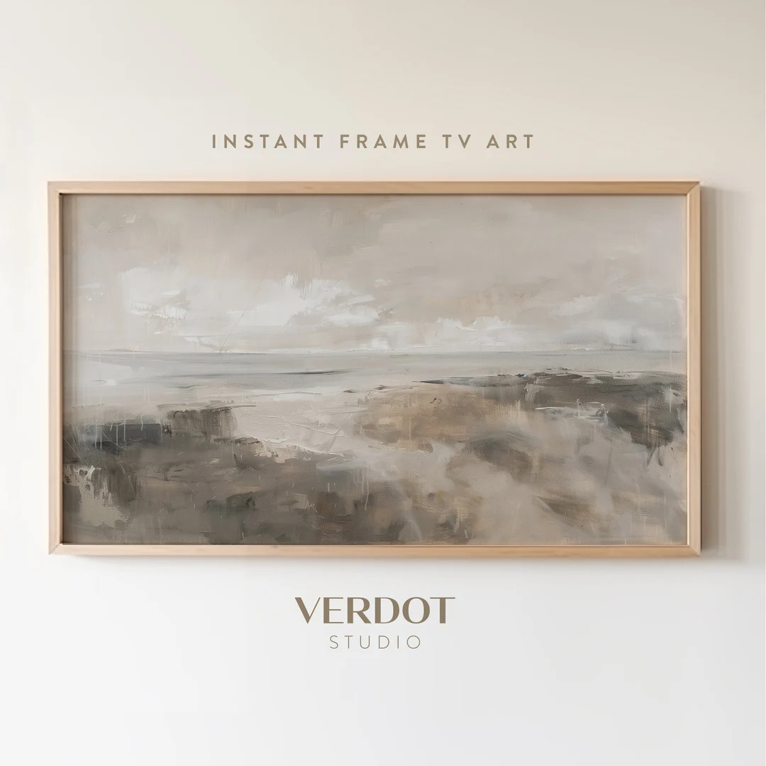 Neutral Abstract Beige Frame TV Art, Coastal Landscape Painting Ocean Beach Scenery Tv Download, ... | Etsy (US)