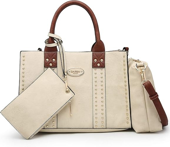 Women Vegan Leather Handbags Fashion Satchel Bags Shoulder Purses Top Handle Work Bags 3pcs Set | Amazon (US)