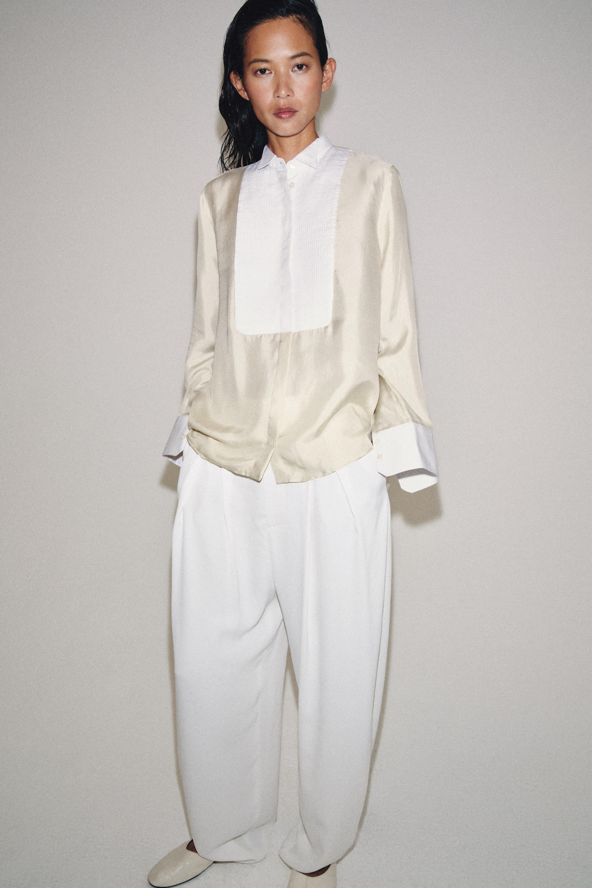 ZW COLLECTION 100% SILK BIB SHIRT | Zara AU