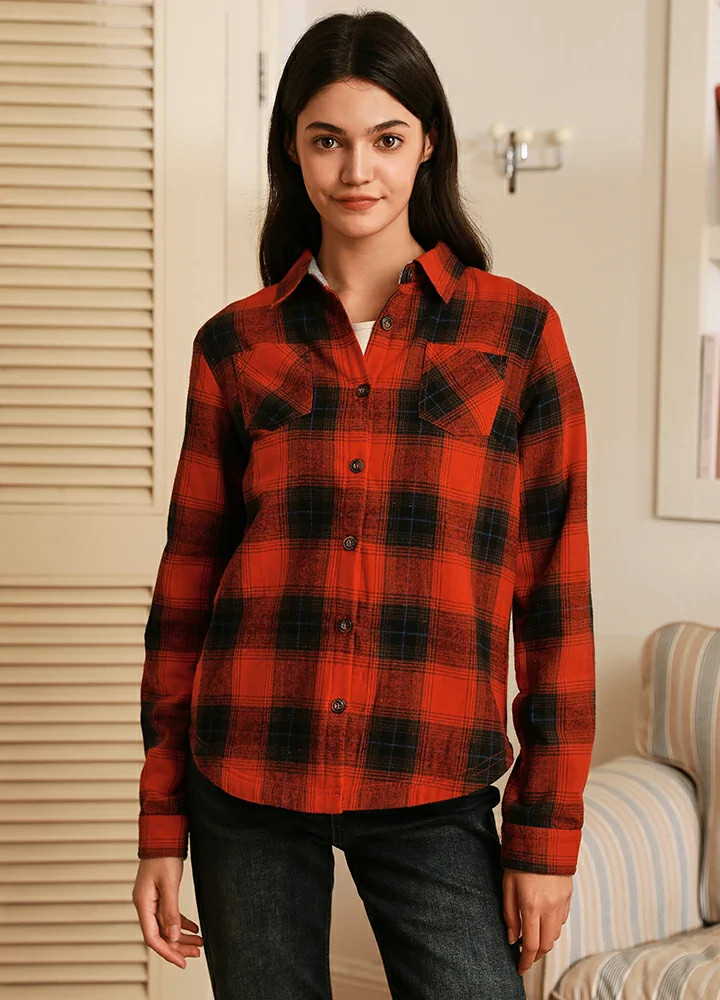 Women's Matching Family Fleece Lined Red Plaid Shacket | FlannelGo