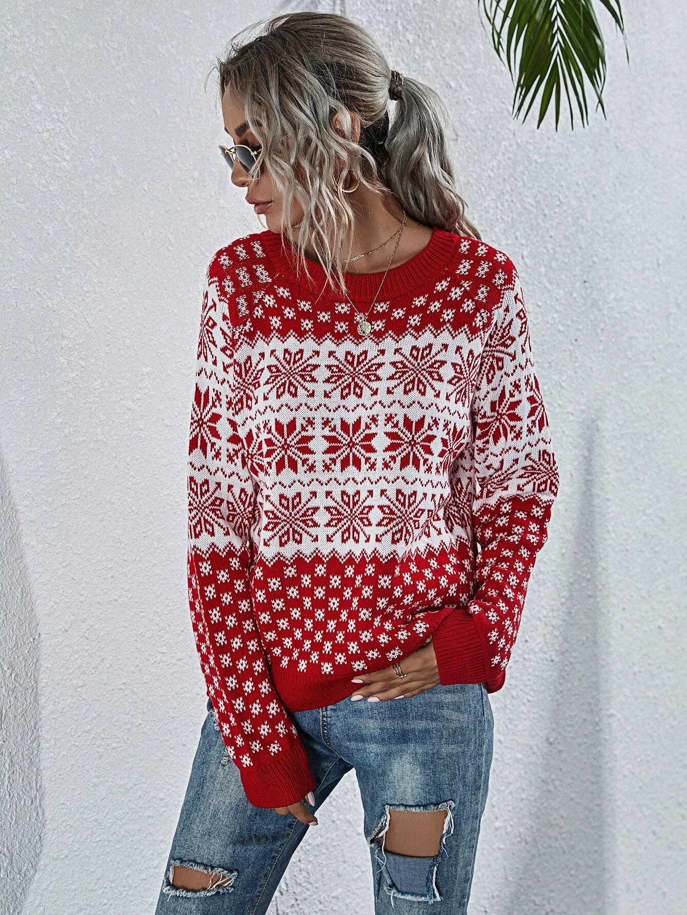 Christmas Pattern Raglan Sleeve Sweater | SHEIN