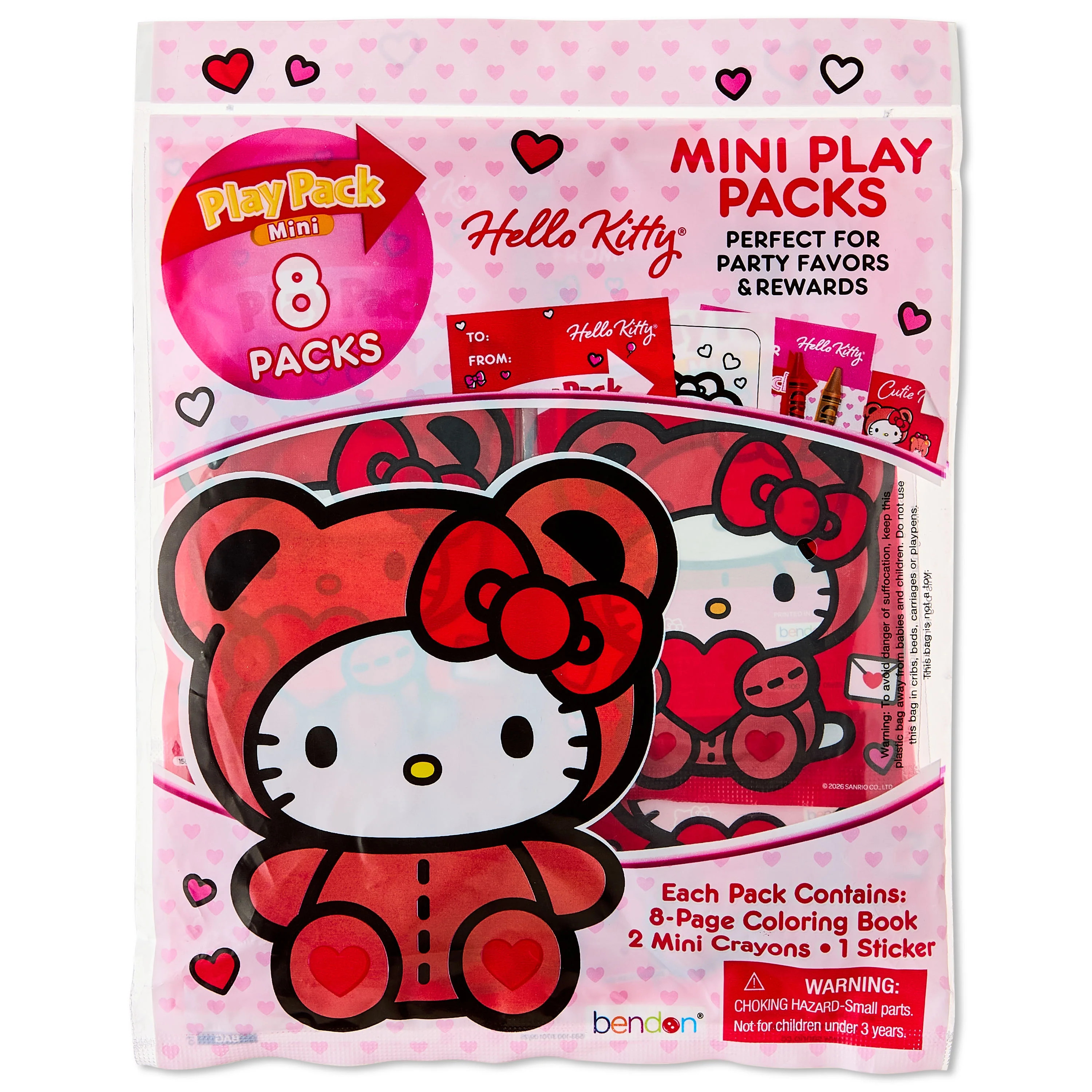 Hello Kitty 8 Count Mini Play Pack with Small Coloring Book and Crayons, Valentine's Day Greeting... | Walmart (US)