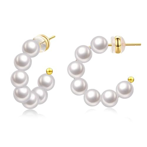 MOROTOLE Pearl Hoop Earrings Gold Plated Lightweight Open Large Circle Round Pearl Earrings Jewelry Birthday Gift for Women, Pearl Hoop Earrings for Women | Amazon (US)