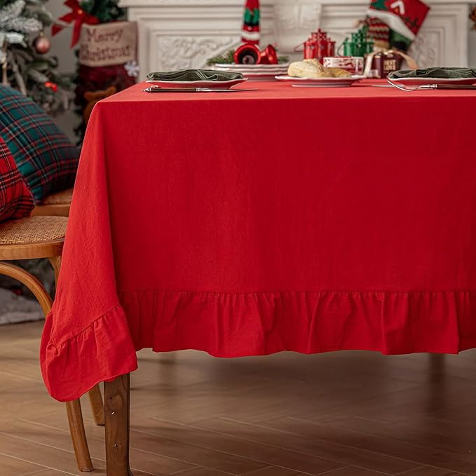 100% Cotton Tablecloth 60" × 120" Ruffle Trim Table Clothes Washable Rectangle Fabric Table Clot... | Amazon (US)
