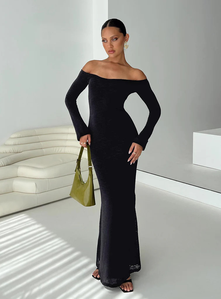 Korey Off The Shoulder Maxi Dress Black | Princess Polly US