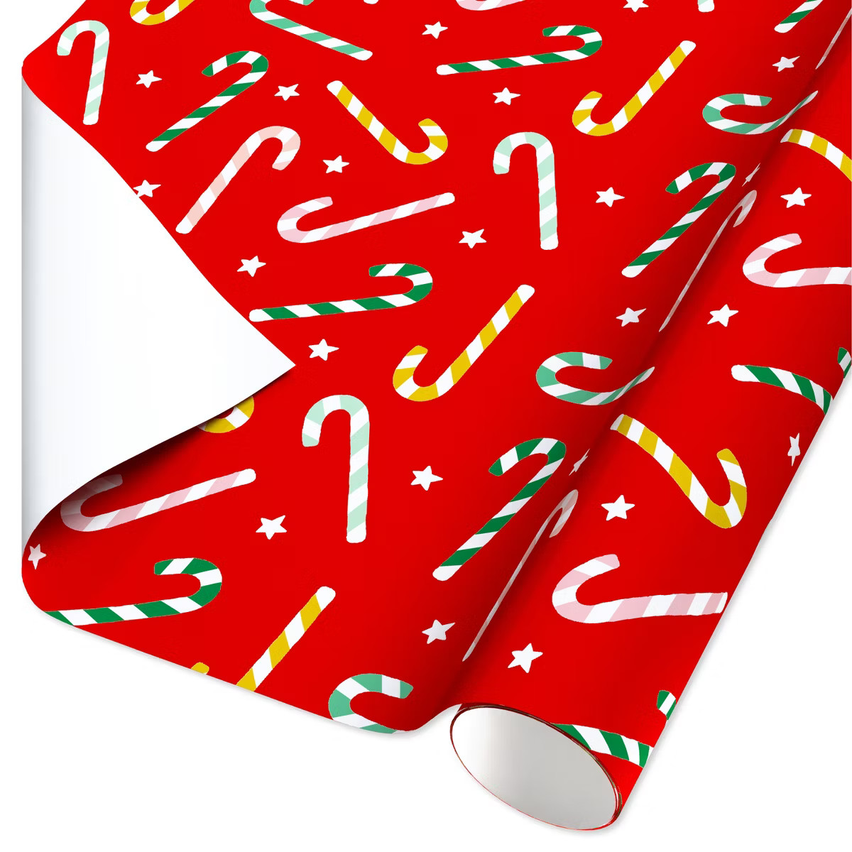 Colorful Candy Canes on Red Christmas Roll Wrap | Target