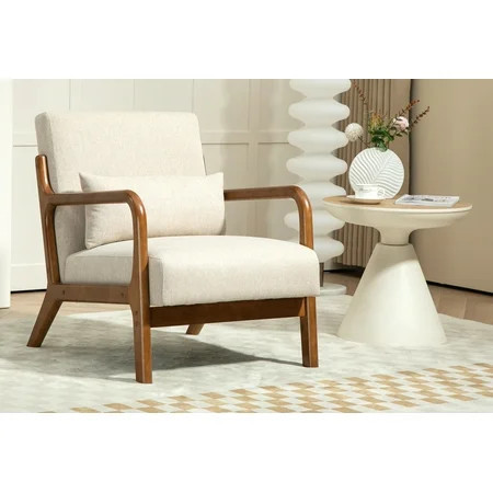 Mainstays Wood Arm Accent Chair, Beige | Walmart (US)