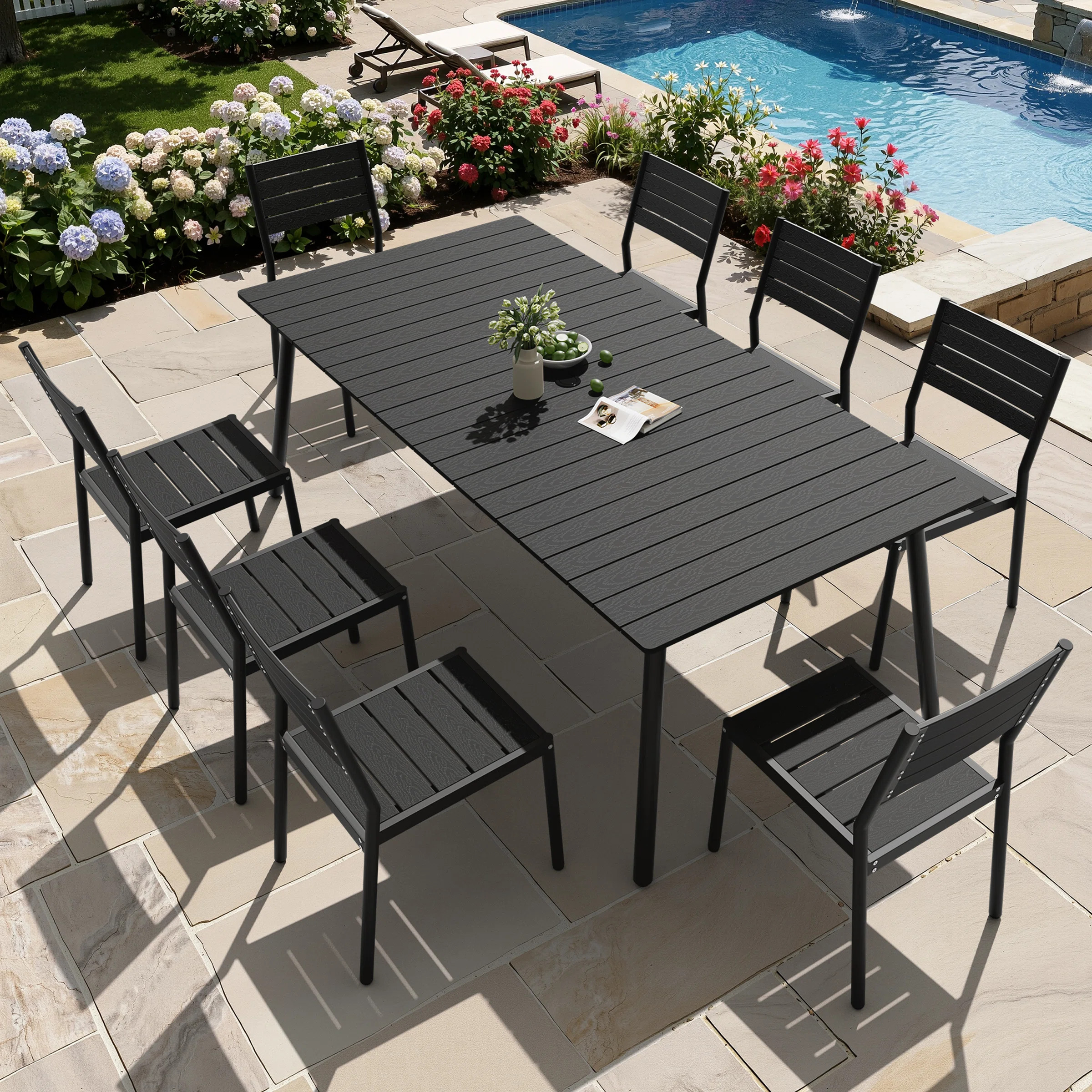 Cyanni 8 - Person 82.5'' L Outdoor Dining Set with Umbrella Hole (Set of 9) | Wayfair North America