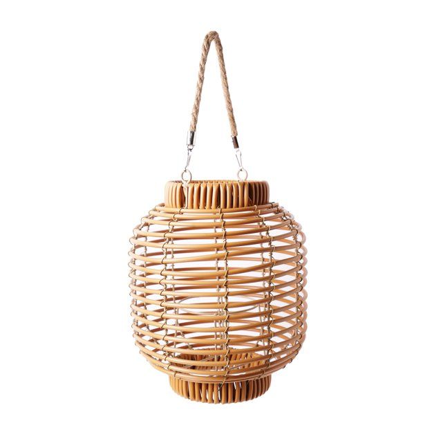 Boho PVC Rattan & Iron Hanging Lantern with Candleholder - 11" x 9.45" x 9.45" | Walmart (US)