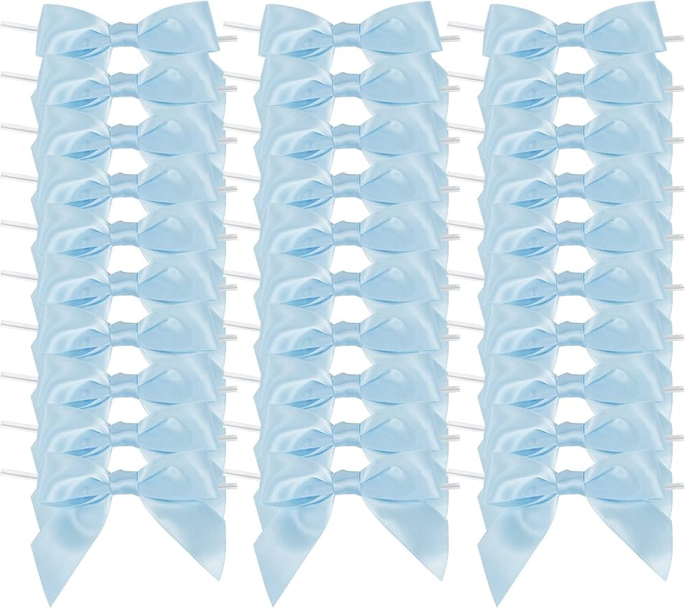 AIMUDI Light Blue Satin Ribbon Twist Tie Bows 3.5" Pre-Tied Baby Shower Bows Premade Baby Blue Bo... | Amazon (US)