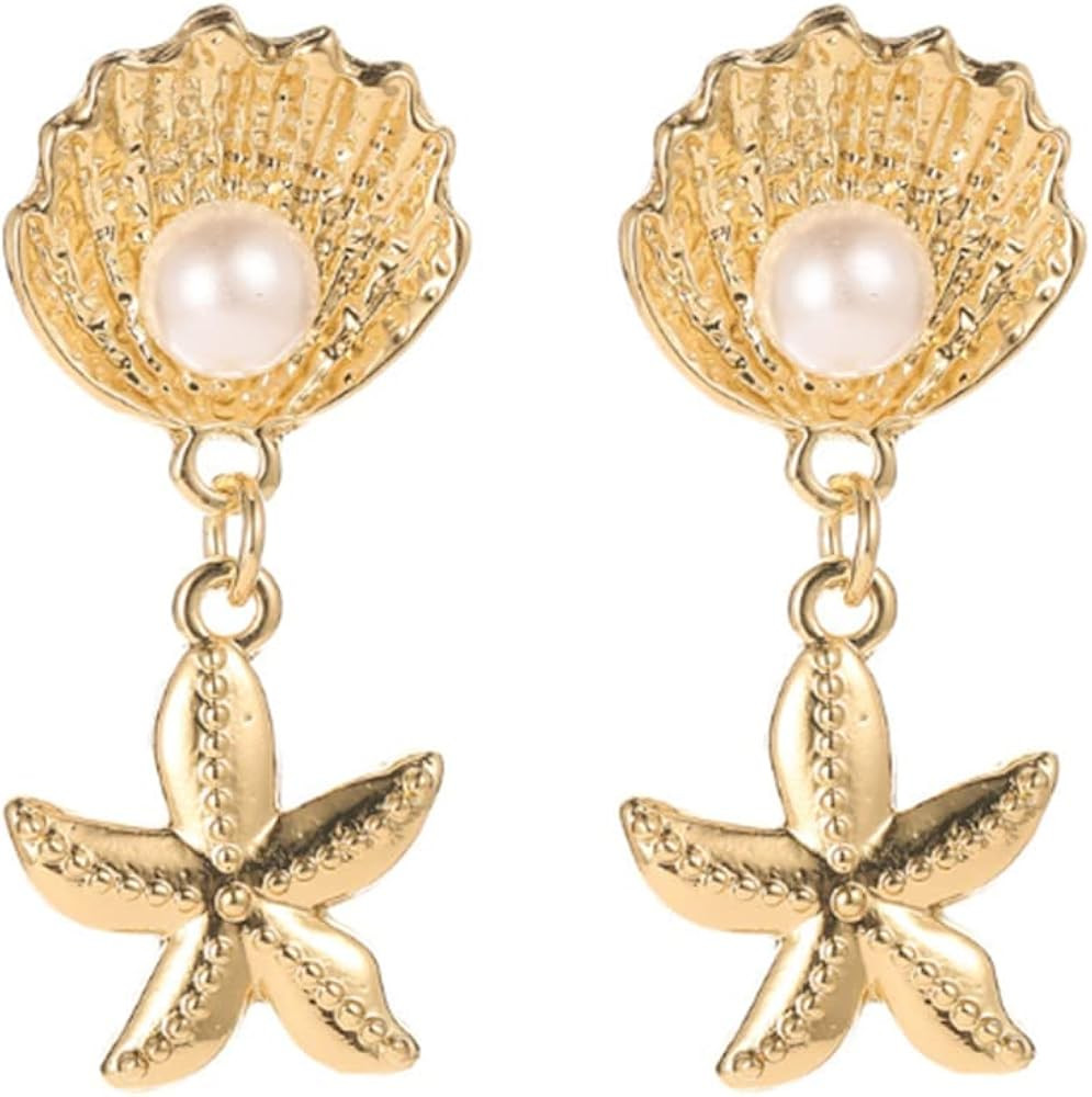 Starfish Seashell Earrings for Women Girls Beach Star Dangle Earrings Boho Ocean Pearl Shell Earr... | Amazon (US)