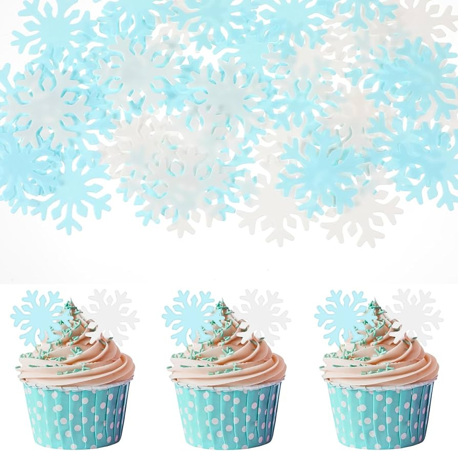 50 Stück Schneeflocke Tortendeko, Abeillo Blau Weiß Schneeflocken, Essbare Kuchen Topper, WInte... | Amazon (DE)