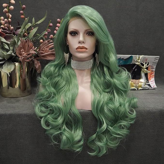 IMSTYLE Green Cosplay Lace Front Wig Long Wavy Synthetic Wigs Heat Resistant Free Part 26 Inch La... | Amazon (US)