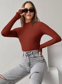 SHEIN BASICS Mock Neck Solid Crop Tee | SHEIN