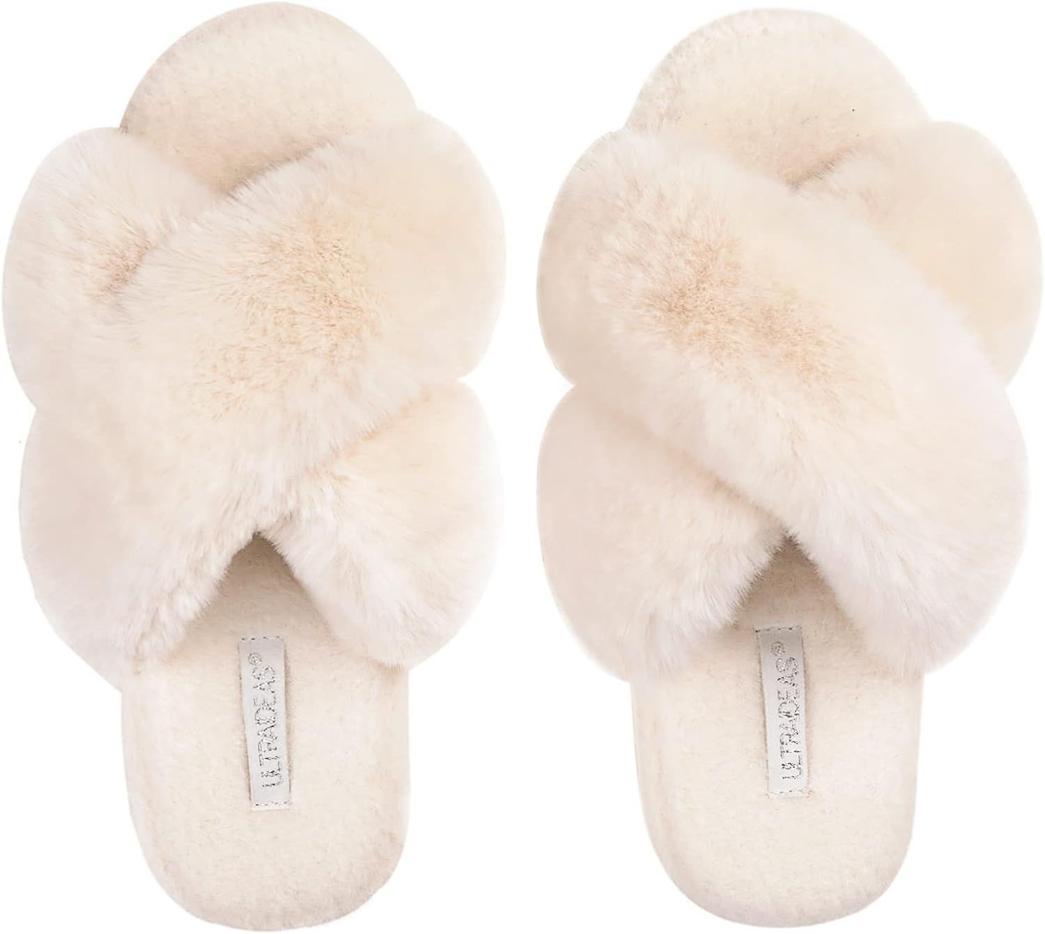 ULTRAIDEAS Women's Faux Fur Slide Slipper with Fuzzy Cross Band | Amazon (US)