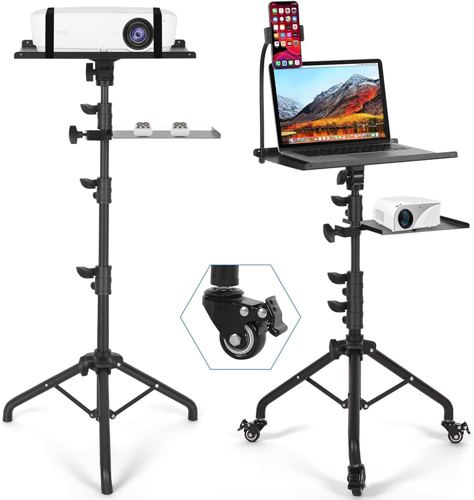 Projector Stand with Wheels, Laptop Tripod Stand with Phone Holder, Rolling Laptop Tripod with Mo... | Amazon (US)
