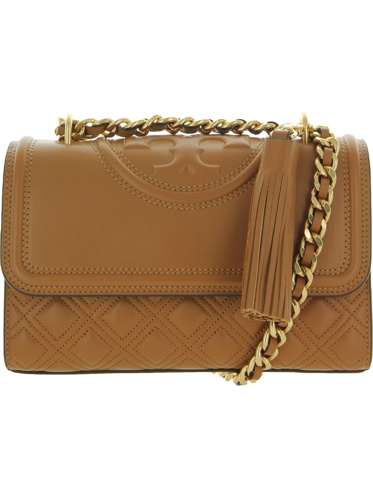 Tory Burch Womens Fleming Leather Tasseled Shoulder Handbag Brown Small | Walmart (US)