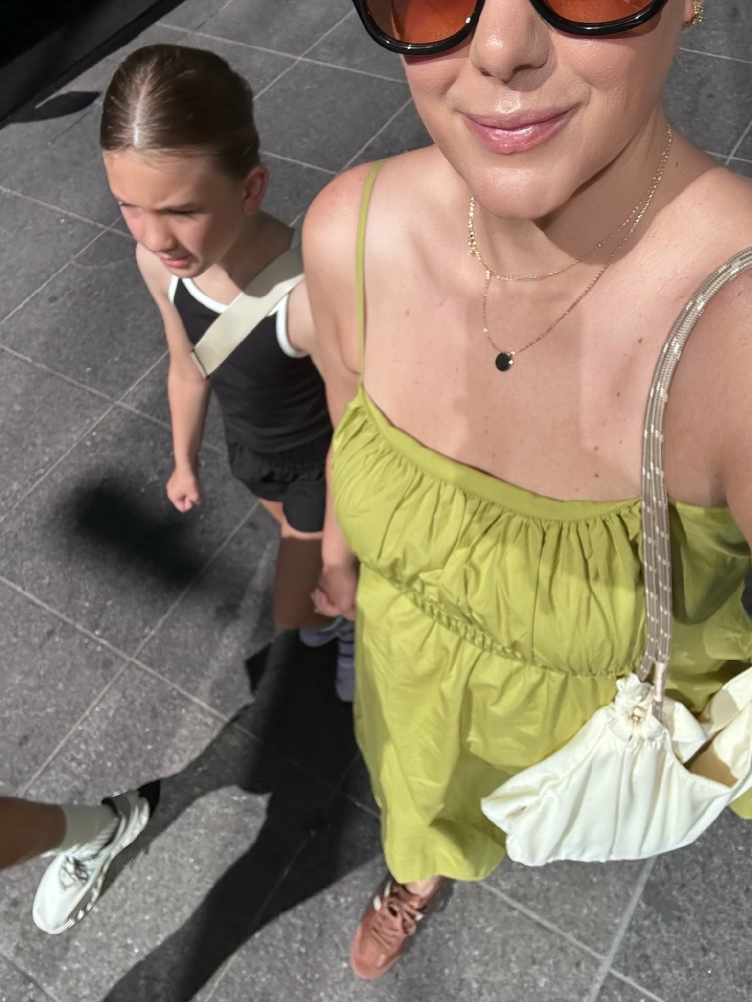 Wearing the comfort cotton dress today! Perfect for this heatwave 😅

I’m in the large. perfect fit. Also these quince sneakers are super comfortable! Worn them all day and no complaints.